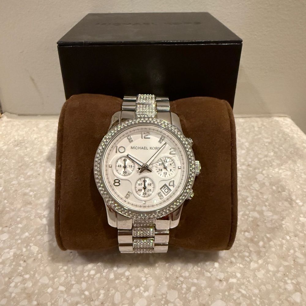 Michael Kors Silver and White Crystal Watch